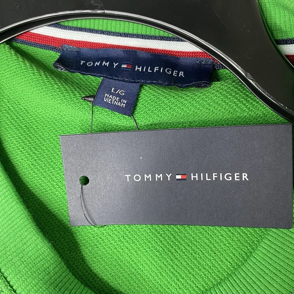 Tommy Hilfiger Men's Large Vibrant‎ Green Crewneck Sweatshirt Embroidered Logo